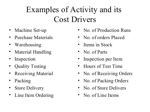 activity cost driver for production scheduling