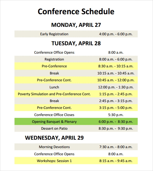 Latex template for conference program schedule